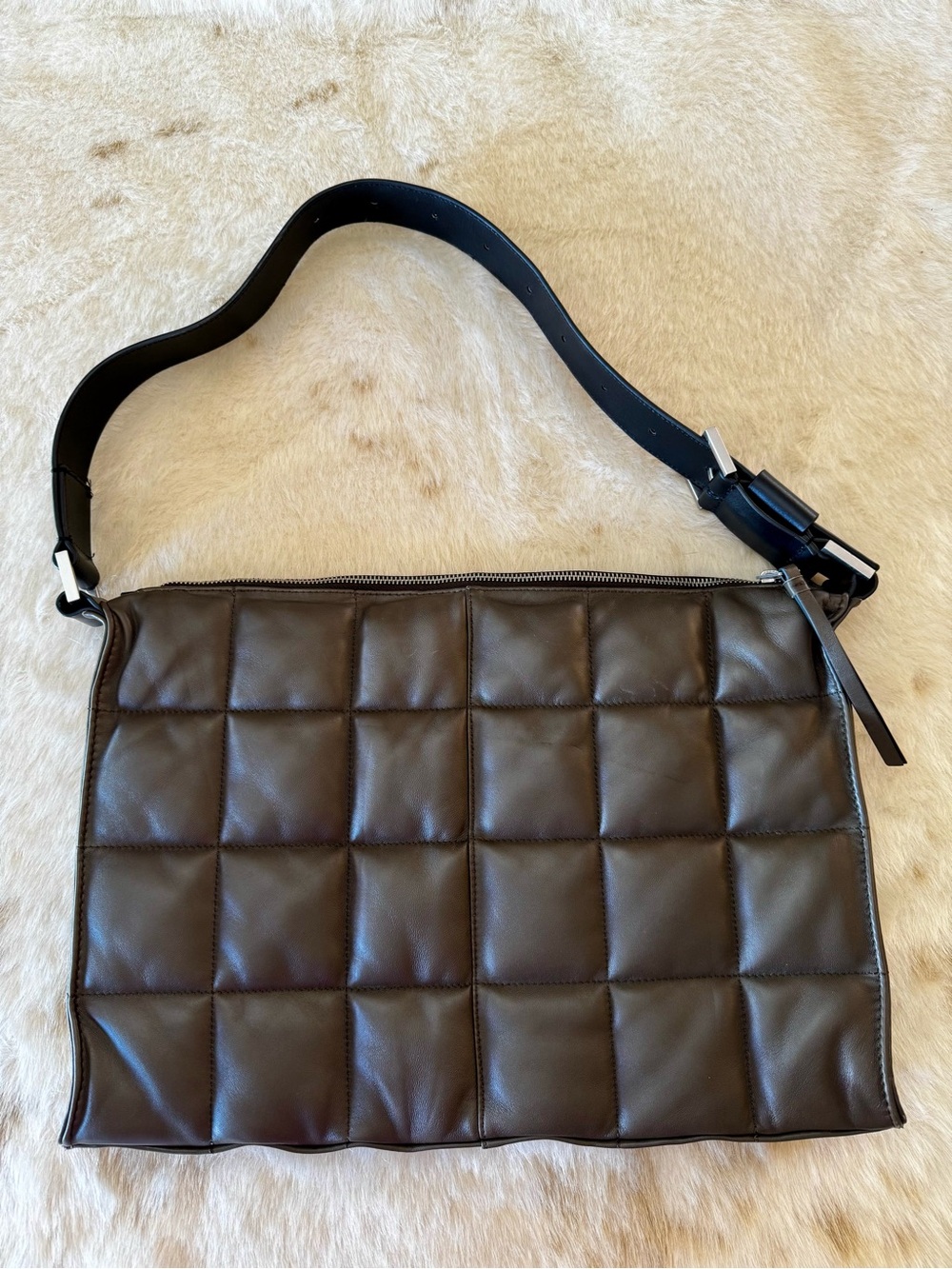 AllSaints Edburg choc brown leather puffer shoulder bag - Picture 3 of 10